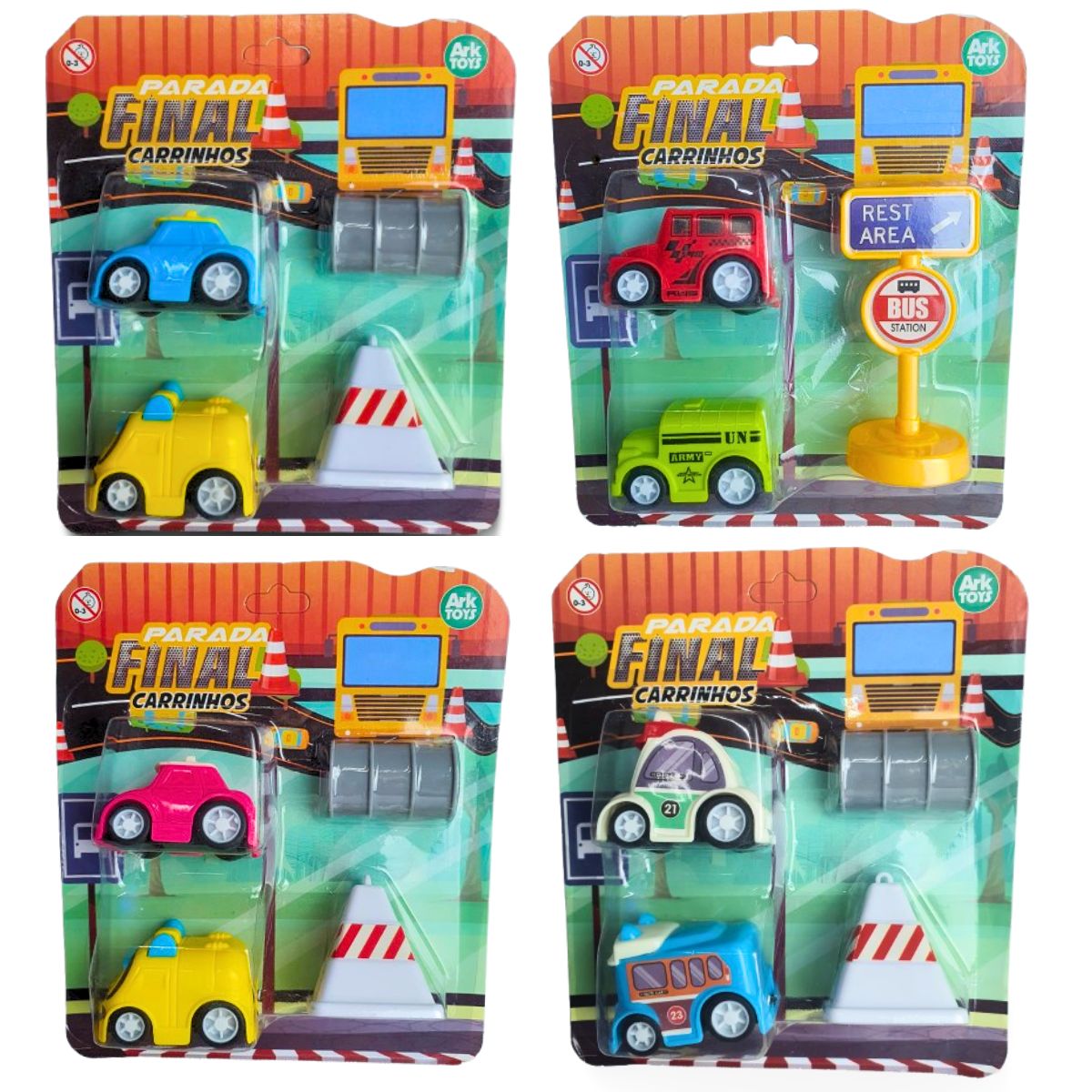 Kit 4 Carrinhos Parada Final Fricção Sortidos - Ark Toys Kit 4 Carrinhos Parada Final Fricção Sortidos - Ark Toys